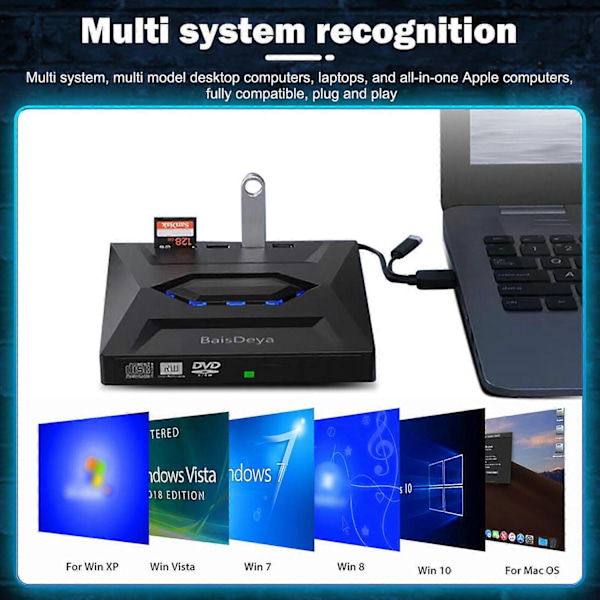 7-i-1 Ekstern USB 3.0 DVD CD RW Brænder Drev Læser Afspiller til Laptop PC-Perfekt