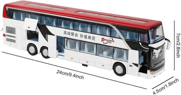 Mini dobbeltdekkerbussmodell for barn med lys og musikk (hvit)-Perfet