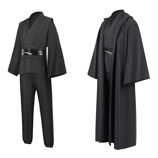 Mub- Obi-Wan Kenobi Cosplay Kostume i Høj Kvalitet Sort Jedi Kåbe Lichtsværd Duel Sort- Perfekt Black M