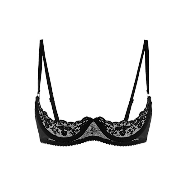 Dam 1/4-kupa bygel-bh halterneck O-ring transparent spets push-up bh underkläder öppen byst bh underkläder-Perfet Black D S