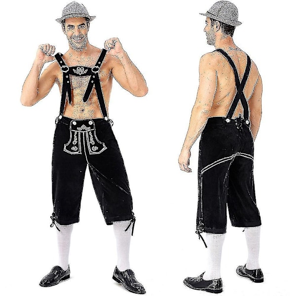 Traditionell Oktoberfestdräkt för män - Rutiga Skjorta, Broderade Byxor och Hatt - Perfekt red L