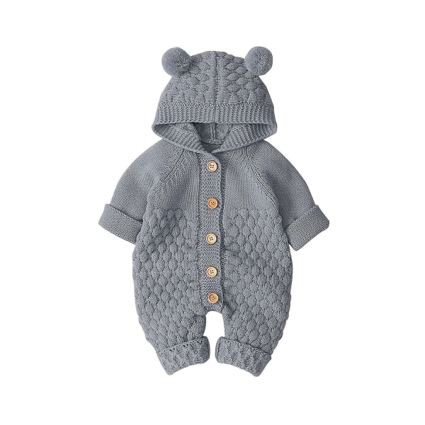 Babystrikkede gensere Nyfødte jenter Gutter Onesies Varm genser Jumpsuit antrekk 1 stk, grå) - Perfet