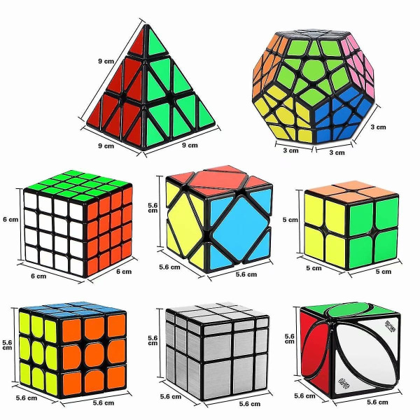Speed ​​​​Cube Sett, Magic Cube Bundle 2x2 3x3 4x4 Pyramid - Lekepuslespillkube for barn og voksne sett med 8 - Perfet