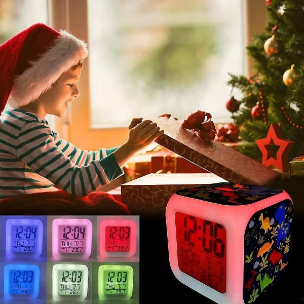 Vækkeur til børn Drenge Gaver Digitale vækkeure Led Night Glowing Cube LCD-ur med lys C - Perfet