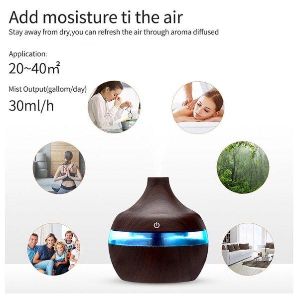 USB Luftfukter Mist Aroma Diffuser Fargerik Nattlampe 300ml - Perfet No.01