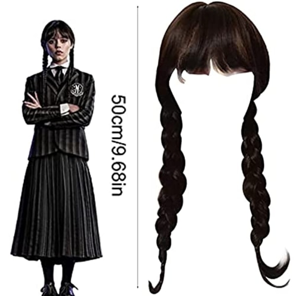 Girls Addams Family Costume Peruk Onsdag Addams Wig - Perfet black