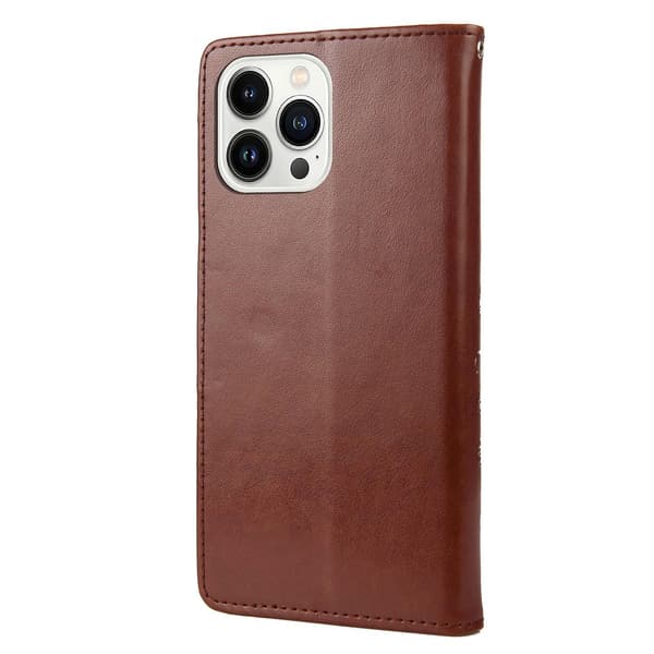 Butterfly Flower PU-deksel Kompatibelt med iPhone 14 Pro-Perfet Brown