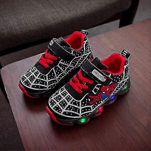 Barn Sportskor Spiderman Lysande Sneakers Barn LED Självlysande Skor för Pojkar - Perfekt Black 22