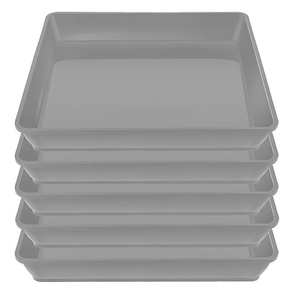 5 st. Kvadratiska Blomkrukafat i Plast för att Fånga Överskottsvatten och Jordspill - Perfekt för Inomhusväxter Grey 12Inch