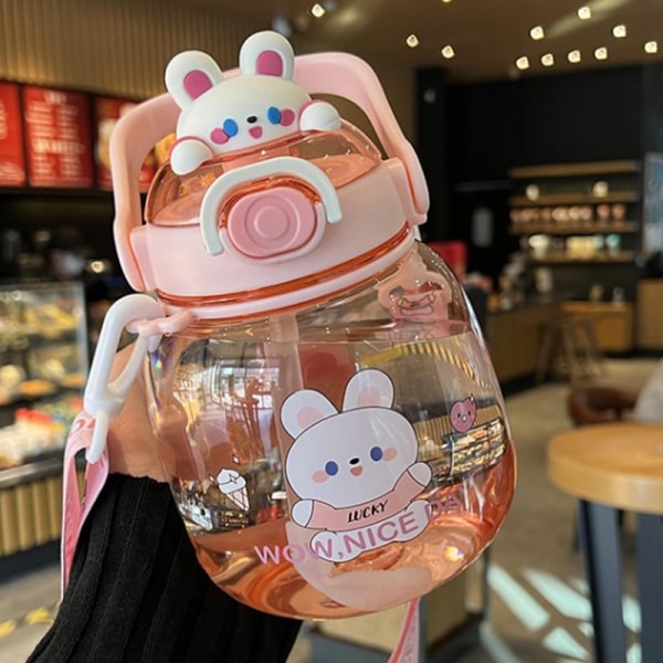 1,3L Bærbar Kawaii Bear Cup tumbler med sugerør - Perfet Coffee