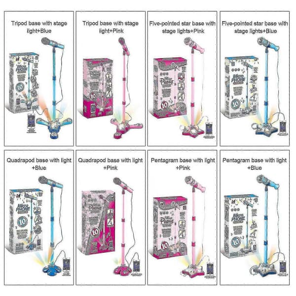 Mikrofonstativ til børn med lys & MP3 til sang & optræden - Perfekt Pink Quadrapod base with light