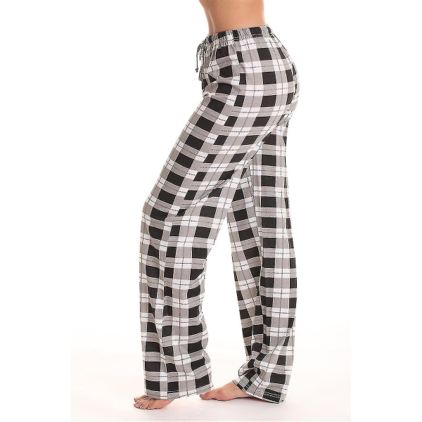 Pyjamasbyxor för kvinnor med fickor, mjuk flanell rutiga pyjamasbyxor för kvinnor CNR black M