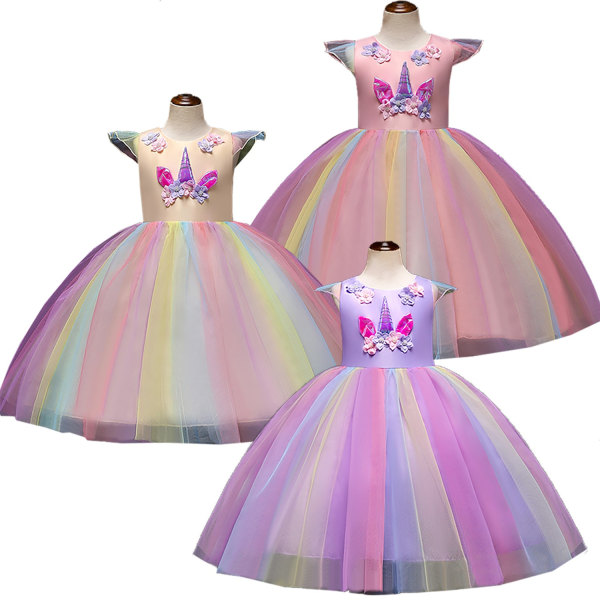 Kids Unicorn Klänningar Prinsessklänning För tjejer Klänning Unicorn - Perfet pink 130cm