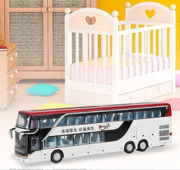 Mini dobbeltdekkerbussmodell for barn med lys og musikk (hvit)-Perfet