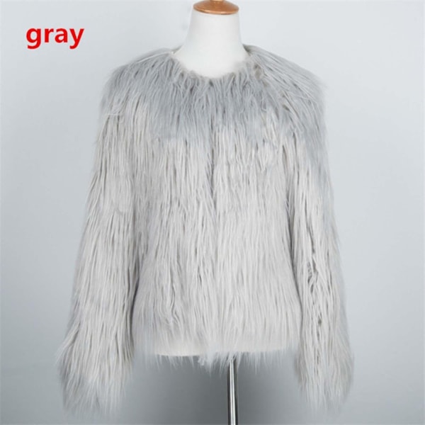 Kvinnors konstgjorda päls varm kappa bekväm enfärgad kort kappa kofta för vardaglig dejting utgående-Perfekt Gray 4XL