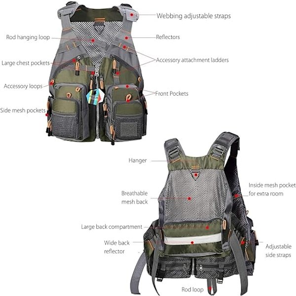 Fiskevest, Udendørs Fiskeri Multi Pocket Mesh Strap Rygsæk Gear Bag- Perfet