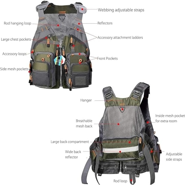 Kalastusliivi, Ulkokalastus Multi Pocket Mesh Strap Reppu varustelaukku - Perfet