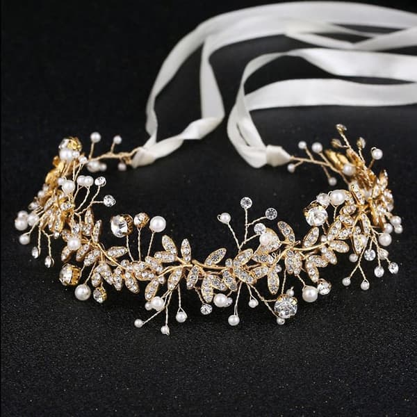 Krystall Brude Hodeplagg Hårtilbehør Brude Hodebånd Perle Hårvin Rhinestone Brude Hodeplagg Bryllup - Perfekt Gold