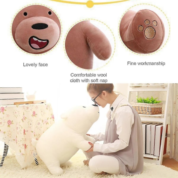 Vi Bare Bjørner Kosedyr Isbjørn Panda Grizzly Myke Plysjleker Kawaii Plysjdyr for Gutter Jenter Barn-e-Perfet White Stand 40cm