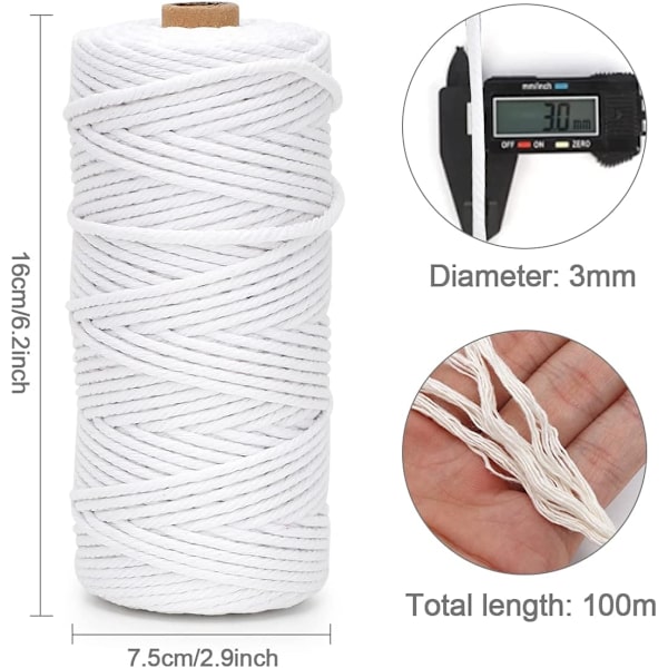 3 färger Macrame Garn, Macrame Rep 3mm X 100m Natural Macrame Co