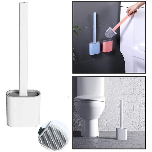 Toiletbørste, silikone Toiletbørste med hurtigtørrende holder, væg - Perfet