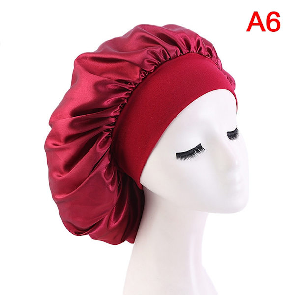Muoti Big Size Satin Silk Bonnet Sleep Night Cap cover - täydellinen Wine Red