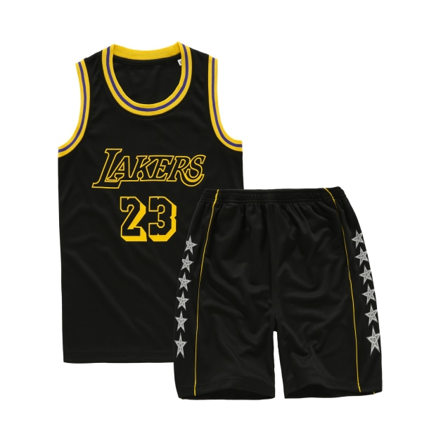 LeBron James No.23 Basketball Jersey Sæt Lakers Uniform til børn Teenagere - Perfet Black S (120-130CM)