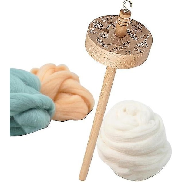 Topp Hjul Spindel i Tre, Utskåret Design Garn Spinner, Håndspinning Ull Starter Plantefiber Spinning-Perfet C