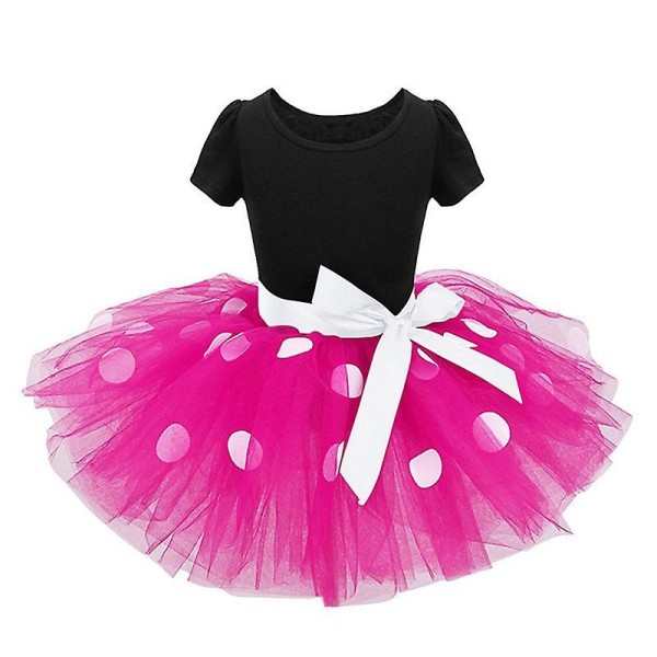 Børn Piger Minnie Mouse Polka Dot Kortærmet sløjfe Tutu Tulle Kjole Fødselsdagsfest kjoler Rose Red 5-6 Years