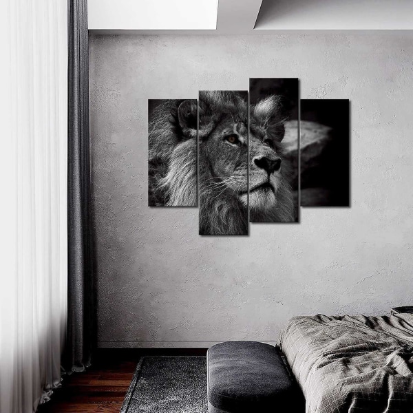 2023,løvebilder Lerret 4 stykker bilde Svart og hvitt dyreveggbilder Stue Moderne for soverom Dekor Leilighet - Perfet