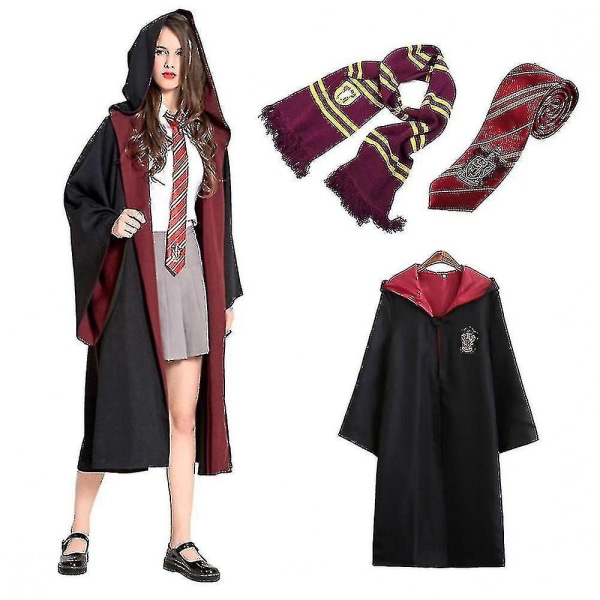 Harry Potter Voksne menn Kvinner Wizard Fancy Dress Kappe Kostyme Cosplay 3 stk - Perfet red XXL