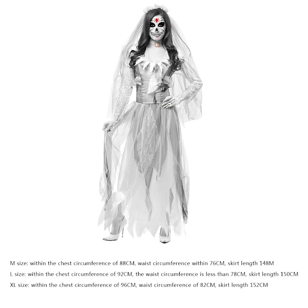 Kvinnor Cosplay Halloween Kostym Spöke Zombie Bröllopsklänning Vit - Perfet M