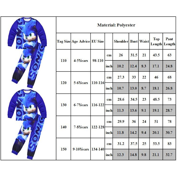 Sonic The Hedgehog Boys Pyjamas 2 delar Pjs Set Barn Nattlinne - Perfet 120cm