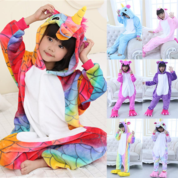 Børn Unicorn Piger Dreng Børn Sød Fantasy Plys Costume Jumpsuit - Perfet bule 100cm