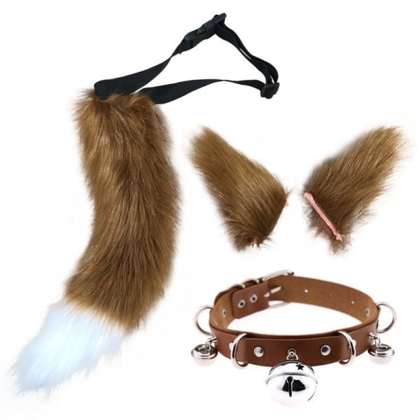 Cat Ears and Werewolf Animal Tail Cosplay Kostym - Perfet brown 65cm