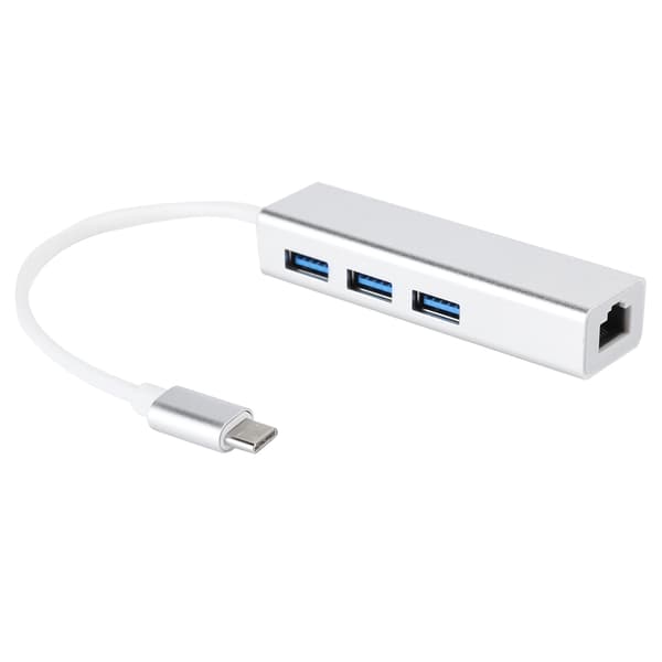 USB 3.0 til Ethernet-adapter, 3-porters hub, Type-C til LAN-nettverk, RJ45, Gigabit Ethernet