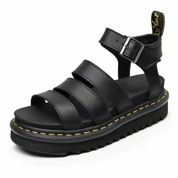 Naisten paksut sandaalit paksupohjaiset hihnat, tasaiset kengät kesäksi uusi koko - täydellinen Black UK8EU42