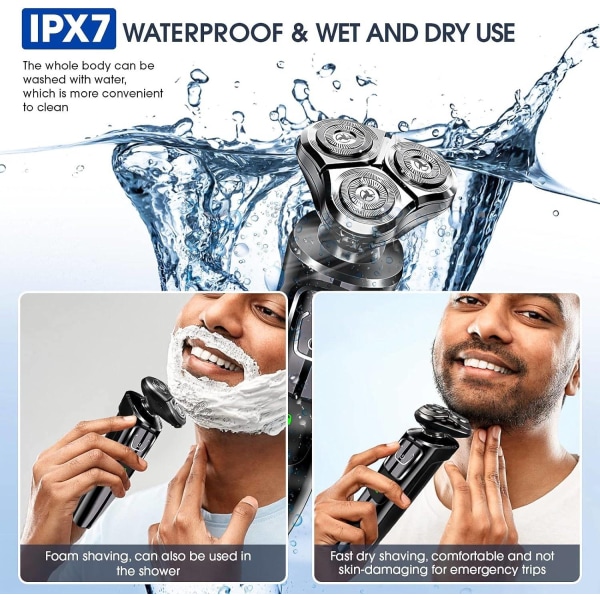 Elektrisk barbermaskin for menn, IPX7 oppladbar skjeggtrimmer for menn, D-Perfet