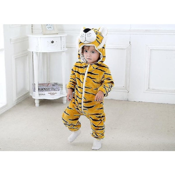 Unisex Baby Animal Kostyme Vinter Høst Flanell Hette Cosplay Jumpsuit-Perfet Tiger 100