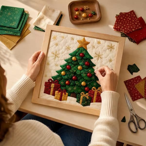Kinusaiga Stofkunst-sæt | DIY 3D Jule-stofkunst-sæt til voksne Christmas Tree