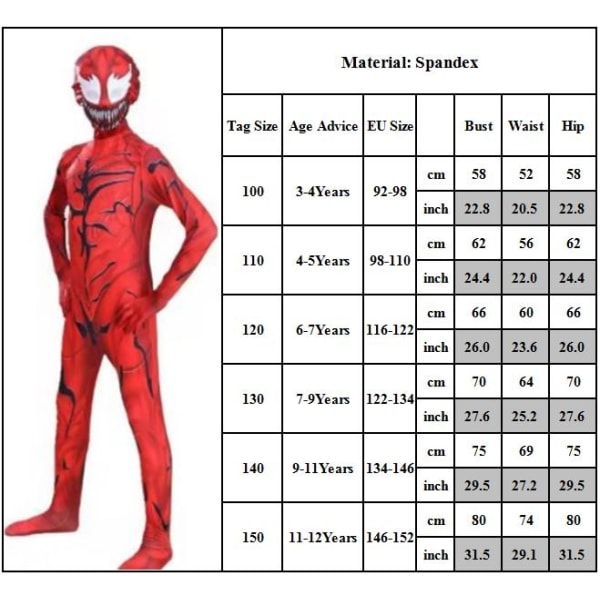 Kids Boys Red Venom Superhero Jumpsuit Halloween Cosplay - Perfet 7-9 Years