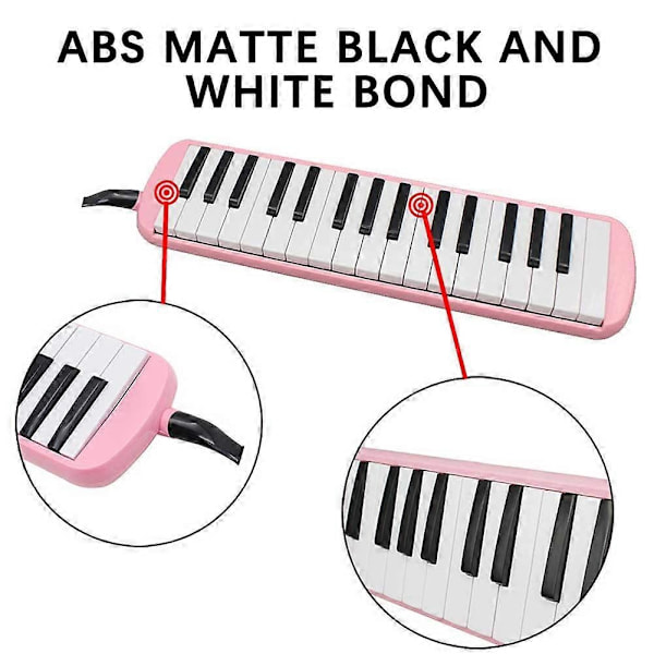 32 Tangenter Melodica Instrument, Sopran Melodica Luft Piano Keyboard Pianica med 1 Blød Lang Slange, 1 Kort Mundstykke og Bæretaske - Perfekt Red