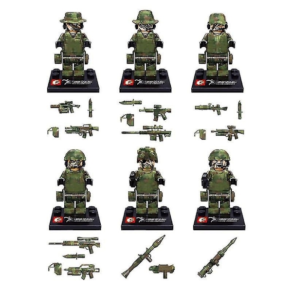 6 st Falcon Commando Minifigure Militär monteringsleksak - Perfet
