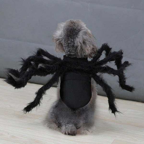 Pet Black Spider Kostym Hund Katt Halloween Spider Cosplay Outfit - Perfet L (125cm)