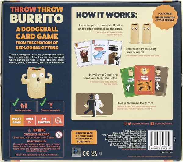 Exploding Kittens Throw Throw Burrito Korttipeli Aikuisille, Teineille ja Lapsille, Dodgeball-Korttipeli, Englanti-Xin