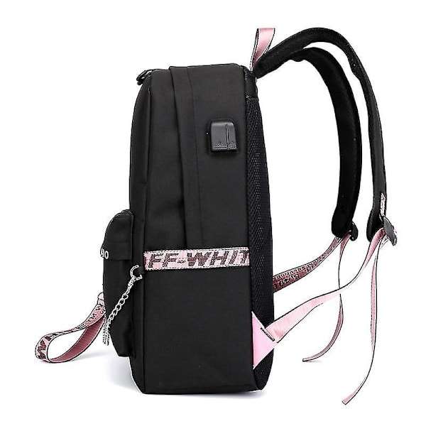 Black.pink reppu USB ladattava reppu Opiskelijan koululaukku - Perfet Black