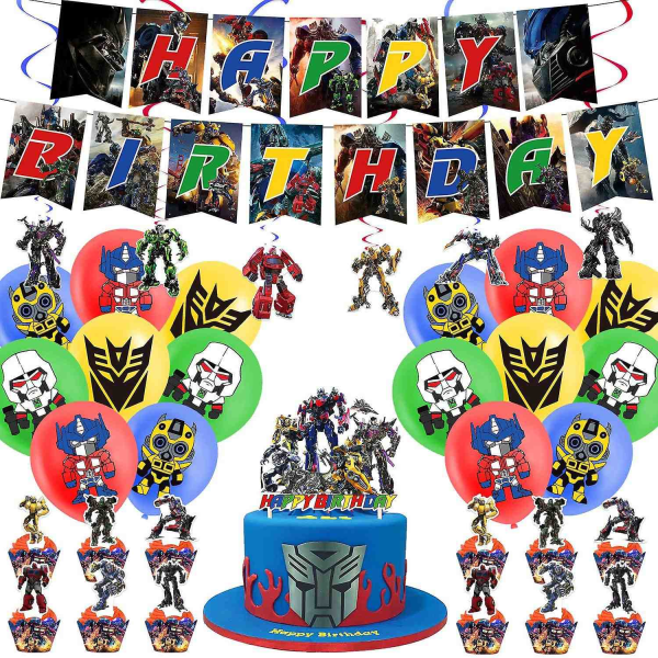 Transformers Tema Fødselsdagsfest dekorationer Transformers Træk Tabs Kageindsatser Balloner Spiral Charms - Perfet Set B