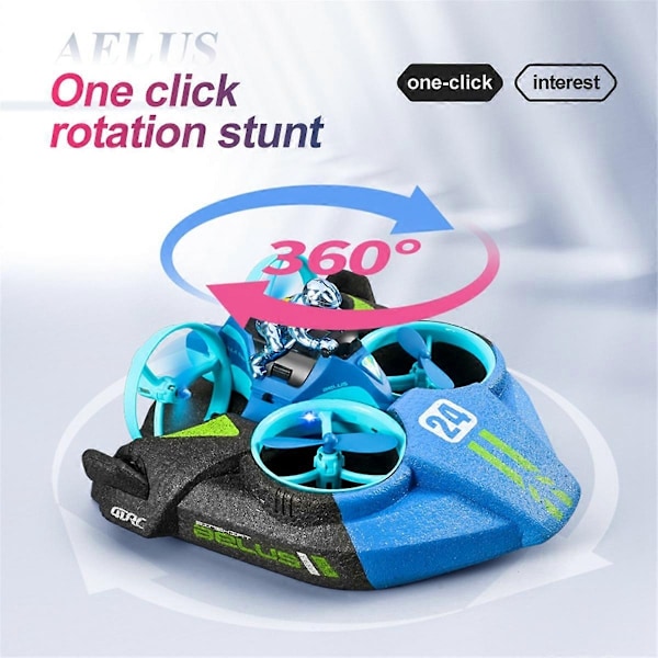 Mini RC Drone Headless Mode 3 i 1 Sjø Land Luft Flygning 2.4G Fjernkontroll Quadcopter Båt RC Helikopter leker Blå-Perfet