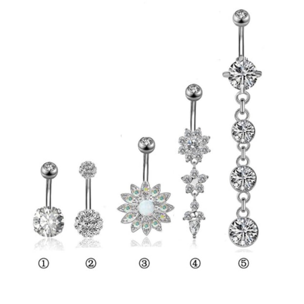 5 st/ set Kirurgiska stålpiercingar Navelpiercingar navel - Perfet Silver