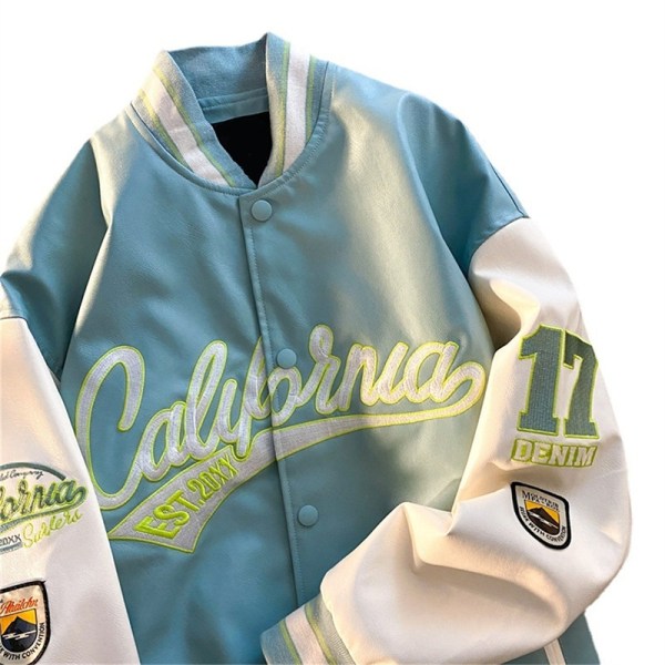 Varsity PU baseball-takki kirjonta Letter Patchwork Coats - Perfet green XL